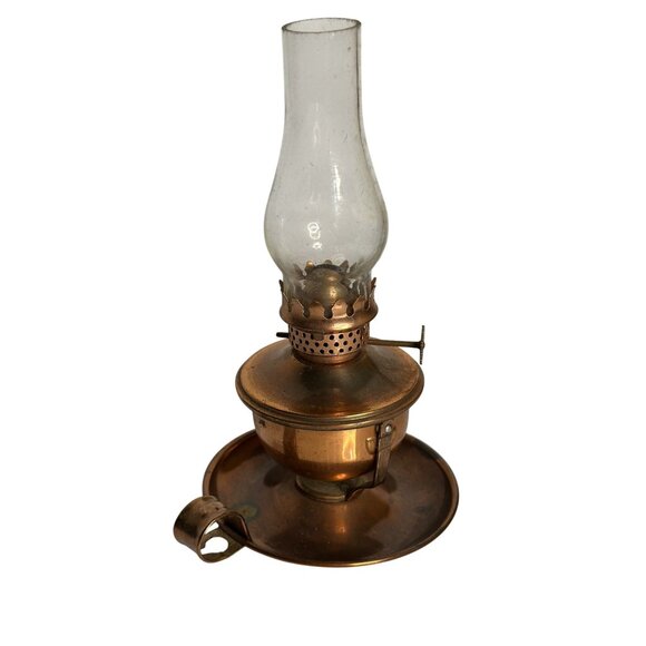 VTG Mini Copper Oil Lamp Lantern Finger Handle Glass Globe 8" Timeless MCM Retro - Picture 1 of 7